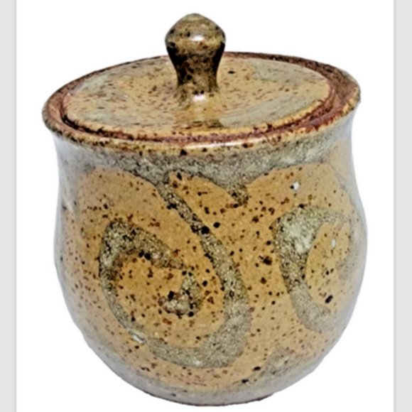 Antique Vintage Studio Pottery SIGNED Jar w/Lid Signed TC Small Sand Brown &Moss - Picture 3 of 7